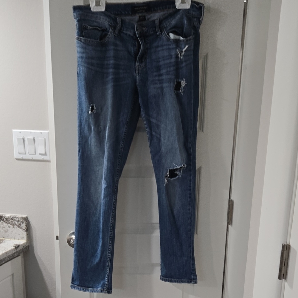 Banana Republic Dark Blue Ripped Straight Leg Jeans